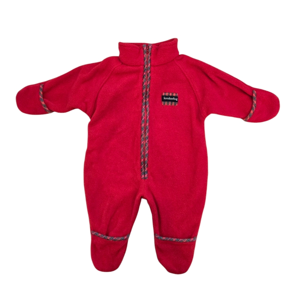 London Fog Vintage Y2k Red Bunting Suit With Plaid Accents